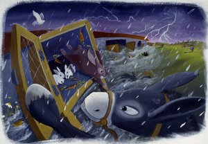 Los animales y el Arca de Noé durante el Diluvio, ilustración de Patrizia La Porta. de Patrizia La Porta