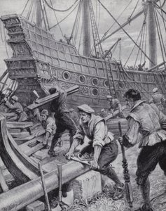 Construcción del galeón inglés Ark Royal, el buque insignia en la lucha contra la Armada Española en 1588