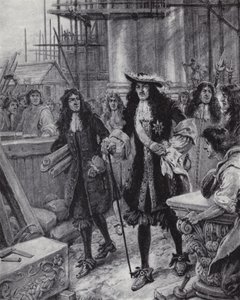 El rey Carlos II supervisando la reconstrucción de la Catedral de San Pablo después del Gran Incendio de Londres de Paul (after) Hardy