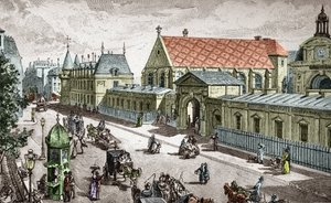 Vue du Conservatoire des Arts et metiers (Cnam) a Paris, rue saint Martin a Paris - (Vista del Conservatorio de Artes y Oficios de París) Grabado de Alexis Martin de Paul (after) Merwart