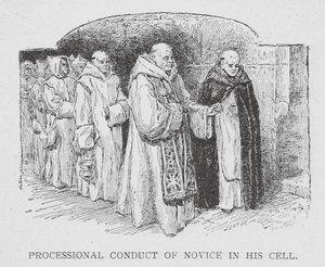 Los Cartujos: Procesión del novicio en su celda (litografía) de Paul Adolphe Kauffmann
