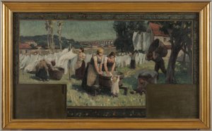 Boceto para el ayuntamiento de Arcueil-Cachan: Les Blanchisseuses de Paul Albert Baudouin