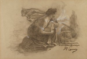 Madre e hijo y pueblo en llamas de Paul Albert Laurens
