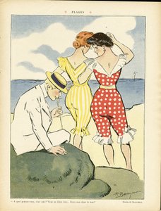 Ilustración de Paul Balluriau (1860-1917) en Le Rire, 01/08/08 - Playas - Ocio, Amor, Moda, Marina Marítima, Trajes de baño de Paul Balluriau