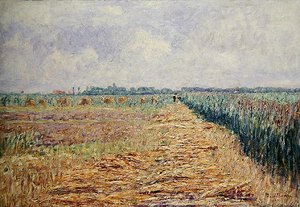Un paisaje holandés plano bajo un cielo de verano con nubes blancas claras, c.1890 de Paul Baum