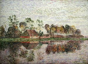 Una granja del sur de Alemania con muchos árboles y un río de Paul Baum