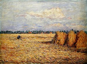 Paisaje plano con campo de grano cosechado de Paul Baum
