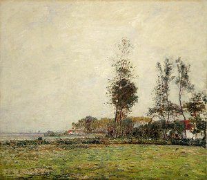 Holanda, paisaje con árboles y casas de Paul Baum