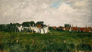 Mecklenburg, paisaje con la pequeña ciudad de Schwann en el Warrow de Paul Baum