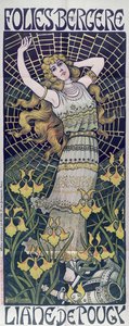 Póster publicitario de Liane de Pougy en el Folies-Bergère, París, finales del siglo XIX