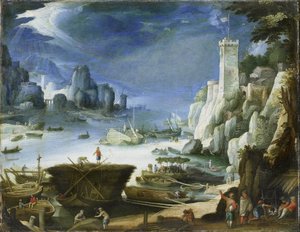 Vista del río con la roca grande de Paul Bril (copy after)
