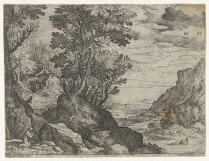 Paisaje de montaña con ermitaño rezando de Paul Bril