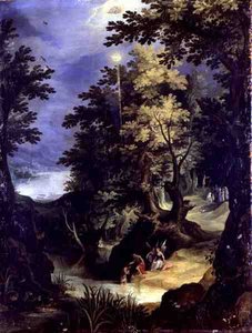 Paisaje que representa el bautismo de Cristo y el sermón del bautismo de Paul Brill or Bril