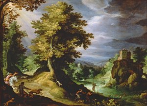 Paisaje con una Cacería de Ciervos, 1591 de Paul Bril