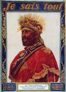 Retrato del Negus de Etiopía, Menelik II (1844-1913), ilustración de la revista Je Sais Tout, c.1900