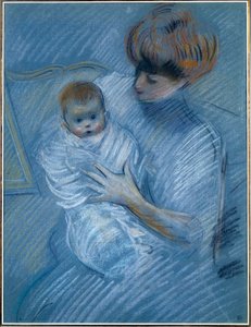 Maternidad. Dibujo de Paul Helleu (1859-1927), siglo XX. Retrato de una madre con su hijo. Bayona, Museo Bonnat