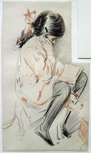 Paulette leyendo sentada en su perro de juguete de Paul Cesar Helleu