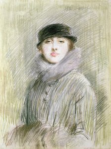Retrato de una Dama con Collar de Piel y Manguito, siglo XX (dibujo) de Paul Cesar Helleu
