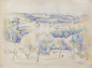 Casa y arboleda, c.1890 (lápiz y aguarela sobre papel) de Paul Cézanne