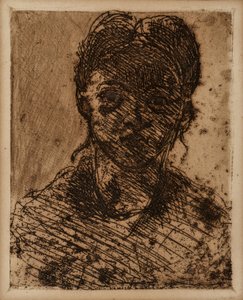 Cabeza de doncella. Grabado de Paul Cezanne (1839-1906). Aguafuerte. Dimensiones: 32,5x25cm. Museo Granet, Aix En Provence.