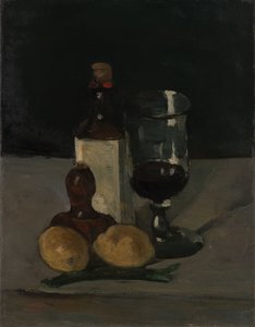 Bodegón con botella, vaso y limones de Paul Cézanne