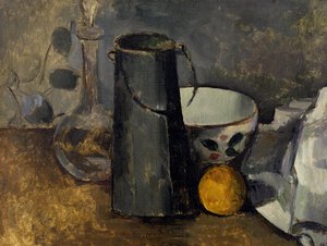 Naturaleza Muerta con Garrafa, Lata de Leche, Cuenco y Naranja de Paul Cézanne