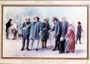 El escritor francés Honoré de Balzac y sus amigos disfrazados de campesinos en la ciudad de Avray en 1840 de Paul Chardin