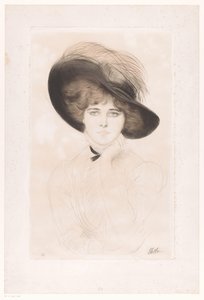 Retrato de una mujer desconocida con sombrero de Paul César Helleu (signed by artist)
