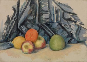 manzanas y tela de Paul Cézanne