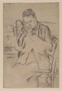 Hortense Fiquet, Madame Cezanne, cosiendo, c.1880 (lápiz sobre papel)