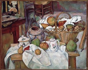 Mesa de cocina o Bodegón con cesta de Paul Cézanne