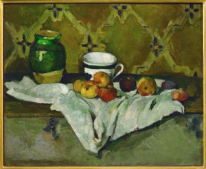Naturaleza muerta (Cerámica, taza y frutas)