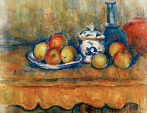 Manzanas, jarra y azucarero