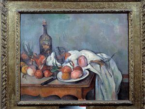Naturaleza muerta con cebollas. Pintura de Paul Cézanne (1839-1906) 1895. Dim. 0.66x0.82 m. París, Museo de Orsay de Paul Cézanne