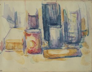 Mesa de cocina: ollas y botellas de Paul Cézanne