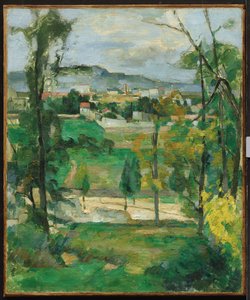 Pueblo detrás de árboles, Île-de-France, c.1879 de Paul Cézanne