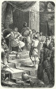 El rey David recibiendo emisarios del rey Hiram de Tiro de Paul Dominique Philippoteaux