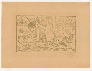 Mujer leyendo tumbada en la cama de  (signed by artist) Paul Élie Ranson