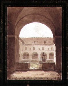 Vista de un claustro con un pozo de Paul Emile Detouche