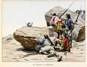 Chouannerie: Los Chouans en emboscada, finales del siglo XVIII - Ilustración de Emile Boutigny (1853-1929) en “Hoche-Marceau-Desaix” de Theodore Cahu (1854-1928) - Colección privada