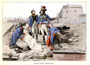 Hoche fortifica Dunkerque: En 1793, el General de Brigada Lazare Hoche (1768-1797) defiende Dunkerque contra los británicos haciendo la ciudad demasiado difícil para que los enemigos la tomen - ilustración por Emile Boutigny (1853-1929) En 