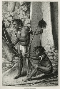 Retratos de dos papúes Karons, antropófagos, grabado por E.Mesples, para ilustrar el viaje a Nueva Guinea por Achille Raffray, encargado de una misión científica por el Ministerio de Educación Pública, en 1876-1877, publicado en Le tour du monde