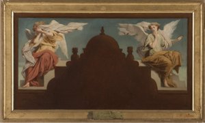 Boceto para la iglesia de Saint-Etienne-du-Mont: Deux anges assis, en 1874 (óleo sobre lienzo) de Paul Felix Guerie