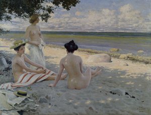 En la playa (óleo sobre lienzo)