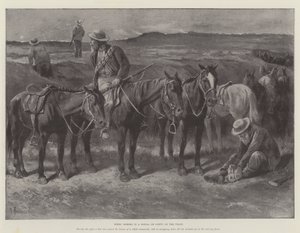 Caballos bóers en una donga, o grieta, en el veldt