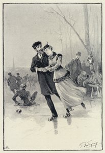 Ilustración para Anna Karenina: Levin y Kitty en el hielo de Paul Frenzeny