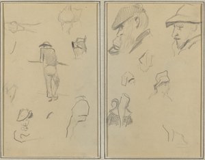 Un Hombre Apoyado en una Pared con Cinco Otros Estudios; Dos Hombres Barbados con Sombreros, y Cinco Otros Estudios de Paul Gauguin