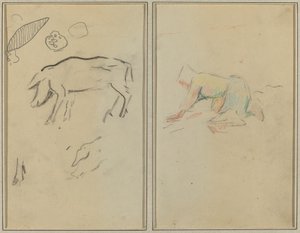 Un cerdo; campesino bretón arrodillado de Paul Gauguin