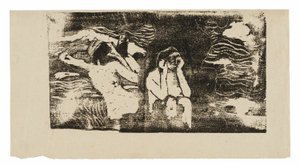 En las rocas negras, de la serie de grabados tardíos en madera de Paul Gauguin