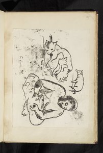 Antes y después - Mujer sentada, gato con gatitos y un cerdo de Paul Gauguin